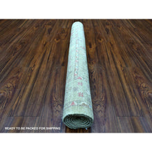 Load image into Gallery viewer, 4&#39;1&quot;x5&#39;9&quot; Afghan Angora Ushak with Colorful Willow and Cypress Tree Design Organic Wool Hand Knotted Lime Green Oriental Rug FWR418560