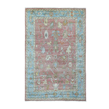 Load image into Gallery viewer, 6&#39;x9&#39;2&quot; Hand Knotted Soft Pink Afghan Angora Ushak with a Beautiful, Color Pattern Soft, Velvety Plush Wool Oriental Rug FWR418608