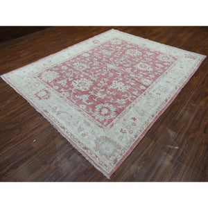 8'2"x9'10" Coral Pink Afghan Angora Oushak with Assortment of Colors Pure Wool Hand Knotted Oriental Rug FWR418698