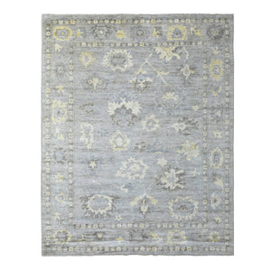 8'x9'10" Hand Knotted, Gray, Afghan Angora Ushak With Floral Pattern and Soft Wool Oriental Rug FWR418704