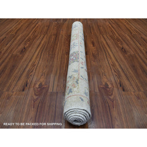 4'1"x6' Organic Wool Hand Knotted Ivory Angora Ushak With A Beautiful, Color Pattern Oriental Rug FWR418884