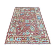 Load image into Gallery viewer, 3&#39;10&quot;x5&#39;8&quot; Afghan Angora Oushak with Bold Floral Pattern Extremely Durable Hand Knotted Coral Pink Oriental Rug FWR418890
