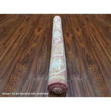 Load image into Gallery viewer, 3&#39;10&quot;x5&#39;8&quot; Afghan Angora Oushak with Bold Floral Pattern Extremely Durable Hand Knotted Coral Pink Oriental Rug FWR418890