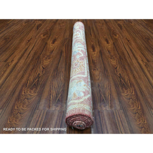 3'10"x5'8" Afghan Angora Oushak with Bold Floral Pattern Extremely Durable Hand Knotted Coral Pink Oriental Rug FWR418890