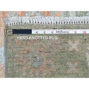 3'x11'7" Afghan Angora Ushak with Assortment of Colors Extra Soft Wool Hand Knotted Lime Green Oriental Runner Rug FWR419088
