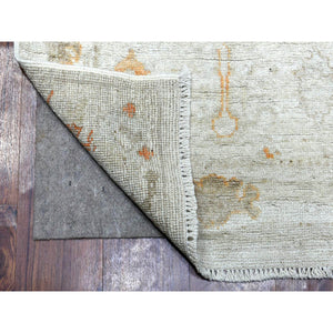 2'5"x13'9" Hand Knotted, Gray, Angora Ushak with A Floral Pattern, Organic Wool, Oriental, XL Runner, Rug FWR419100