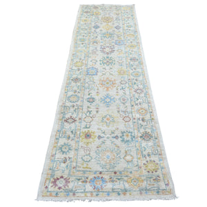 2'8"x9'9" Afghan Angora Ushak with Beautiful, Color Pattern Soft and Pliable Wool Hand Knotted Gray Oriental Runner Rug FWR419112