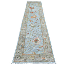Load image into Gallery viewer, 2&#39;7&quot;x11&#39;7&quot; Gray Afghan Angora Ushak with Pop of Colors Extremely Durable Hand Knotted Oriental Runner Rug FWR419160