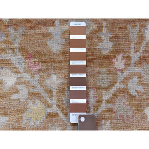 2'7"x17'2" Hand Knotted Almond Brown Angora Oushak with Faded Out Cypress and Willow Tree Design Soft and Pliable Wool Oriental XL Runner Rug FWR419166