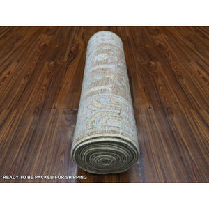 2'7"x17'2" Hand Knotted Almond Brown Angora Oushak with Faded Out Cypress and Willow Tree Design Soft and Pliable Wool Oriental XL Runner Rug FWR419166