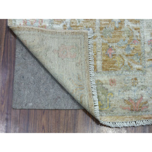 2'9"x19'5" Organic Wool Hand Knotted Almond Brown Angora Oushak with Colorful Willow and Cypress Tree Design Oriental XL Runner Rug FWR419262