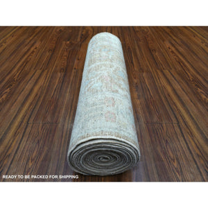 2'9"x19'5" Organic Wool Hand Knotted Almond Brown Angora Oushak with Colorful Willow and Cypress Tree Design Oriental XL Runner Rug FWR419262
