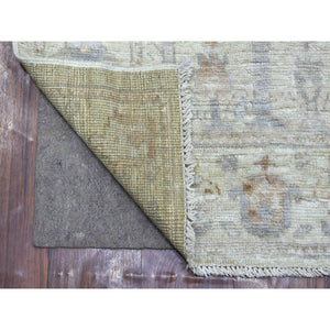 2'8"x11'9" Extra Soft Wool Hand Knotted Silver Angora Oushak with Faded Out Cypress and Willow Tree Design Oriental Runner Rug FWR419358