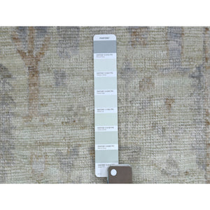 2'8"x11'9" Extra Soft Wool Hand Knotted Silver Angora Oushak with Faded Out Cypress and Willow Tree Design Oriental Runner Rug FWR419358