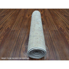 Load image into Gallery viewer, 2&#39;8&quot;x11&#39;9&quot; Extra Soft Wool Hand Knotted Silver Angora Oushak with Faded Out Cypress and Willow Tree Design Oriental Runner Rug FWR419358