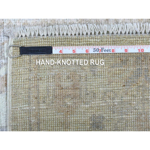 2'8"x11'9" Extra Soft Wool Hand Knotted Silver Angora Oushak with Faded Out Cypress and Willow Tree Design Oriental Runner Rug FWR419358