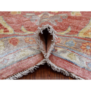 11'10"x14'3" Coral Red with Touches of Blue and Green Afghan Angora Oushak, All Over Leaf Design, Soft Wool Hand Knotted Oriental Oversized Rug FWR419394