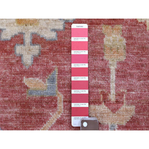 11'10"x14'3" Coral Red with Touches of Blue and Green Afghan Angora Oushak, All Over Leaf Design, Soft Wool Hand Knotted Oriental Oversized Rug FWR419394