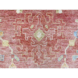 11'10"x14'3" Coral Red with Touches of Blue and Green Afghan Angora Oushak, All Over Leaf Design, Soft Wool Hand Knotted Oriental Oversized Rug FWR419394