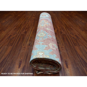 11'10"x14'3" Coral Red with Touches of Blue and Green Afghan Angora Oushak, All Over Leaf Design, Soft Wool Hand Knotted Oriental Oversized Rug FWR419394