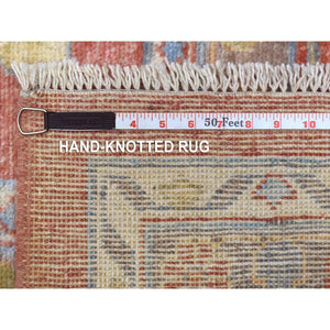 11'10"x14'3" Coral Red with Touches of Blue and Green Afghan Angora Oushak, All Over Leaf Design, Soft Wool Hand Knotted Oriental Oversized Rug FWR419394