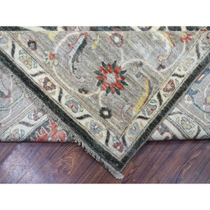 9'3"x11'9" Rich Black Afghan Peshawar with Heriz Design Extra Soft Wool Hand Knotted Oriental Rug FWR419628