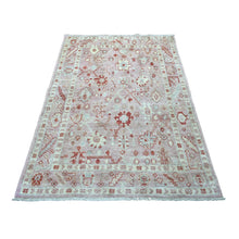 Load image into Gallery viewer, 4&#39;1&quot;x5&#39;10&quot; Coral Pink, Afghan Angora Oushak with Bold Floral Pattern, Hand Knotted and Pure Wool Oriental Rug FWR419676