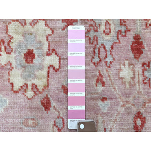 4'1"x5'10" Coral Pink, Afghan Angora Oushak with Bold Floral Pattern, Hand Knotted and Pure Wool Oriental Rug FWR419676