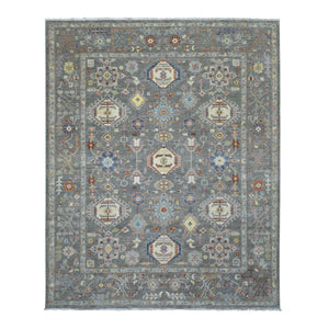 8'1"x9'5" Hand Knotted Gray Fine Peshawar with Karajeh Design Afghan Wool Oriental Rug FWR419880