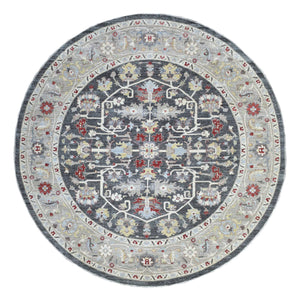 11'8"x11'8" Extremely Durable Hand Knotted Gray Afghan Peshawar with All Over Design Oriental Round Rug FWR420078