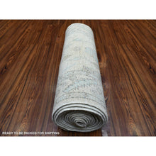 Load image into Gallery viewer, 2&#39;6&quot;x19&#39;9&quot; Hand Knotted Gray Angora Oushak Soft Afghan XL Runner with Serrated Leaf Border Organic Wool Oriental Rug FWR420252