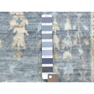 2'8"x11'6" Gray with Touches of Light Blue Afghan Angora Oushak Hand Knotted Runner with Cypress and Willow Tree Design and Pure Wool Oriental Rug FWR420288
