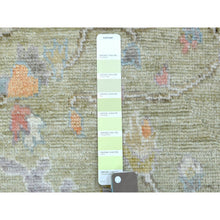 Load image into Gallery viewer, 3&#39;x9&#39;7&quot; Green Angora Oushak Runner Hand Knotted with Large Leaf Design Soft Afghan Wool Oriental Rug FWR420294