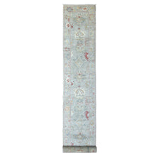 Load image into Gallery viewer, 2&#39;8&quot;x19&#39;6&quot; Hand Knotted Gray Afghan Angora Oushak XL Runner with Geometric Medallions Design and Soft Wool Oriental Rug FWR420300