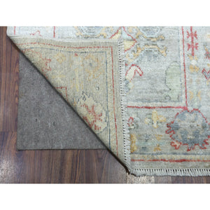 2'8"x19'6" Hand Knotted Gray Afghan Angora Oushak XL Runner with Geometric Medallions Design and Soft Wool Oriental Rug FWR420300