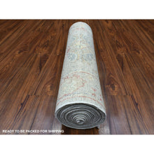 Load image into Gallery viewer, 2&#39;8&quot;x19&#39;6&quot; Hand Knotted Gray Afghan Angora Oushak XL Runner with Geometric Medallions Design and Soft Wool Oriental Rug FWR420300