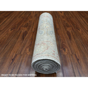 2'8"x19'6" Hand Knotted Gray Afghan Angora Oushak XL Runner with Geometric Medallions Design and Soft Wool Oriental Rug FWR420300
