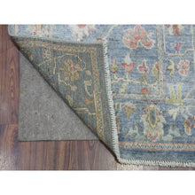 Load image into Gallery viewer, 2&#39;6&quot;x19&#39;2&quot; Deim Blue Hand Knotted Angora Oushak XL Runner with Large Leaf Design Soft Afghan Wool Oriental Rug FWR420312
