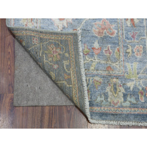 2'6"x19'2" Deim Blue Hand Knotted Angora Oushak XL Runner with Large Leaf Design Soft Afghan Wool Oriental Rug FWR420312