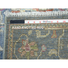 Load image into Gallery viewer, 2&#39;6&quot;x19&#39;2&quot; Deim Blue Hand Knotted Angora Oushak XL Runner with Large Leaf Design Soft Afghan Wool Oriental Rug FWR420312