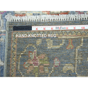 2'6"x19'2" Deim Blue Hand Knotted Angora Oushak XL Runner with Large Leaf Design Soft Afghan Wool Oriental Rug FWR420312