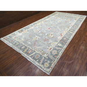 8'x16' Gray Afghan Angora Ushak with Colorful Flowing and Open Design Hand Knotted Soft Wool Oriental Gallery Size Runner Rug FWR420426