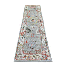 Load image into Gallery viewer, 2&#39;7&quot;x9&#39;8&quot; Hand Knotted Gray Afghan Angora Oushak with Bold Color Floral Pattern Pure Wool Oriental Rug FWR420648