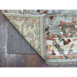 2'7"x9'8" Hand Knotted Gray Afghan Angora Oushak with Bold Color Floral Pattern Pure Wool Oriental Rug FWR420648