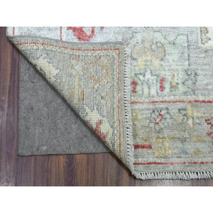 2'10"x17' Gray Afghan Angora Oushak with Touches of Red Hand Knotted Natural Wool Oriental XL Runner Rug FWR420708