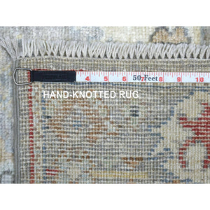 2'10"x17' Gray Afghan Angora Oushak with Touches of Red Hand Knotted Natural Wool Oriental XL Runner Rug FWR420708