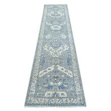 Load image into Gallery viewer, 2&#39;5&quot;x11&#39;7&quot; Hand Knotted Silver Gray Afghan Peshawar with Northwest Persian Design Soft and Pliable Wool Oriental Runner Rug FWR420948
