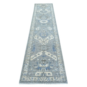 2'5"x11'7" Hand Knotted Silver Gray Afghan Peshawar with Northwest Persian Design Soft and Pliable Wool Oriental Runner Rug FWR420948