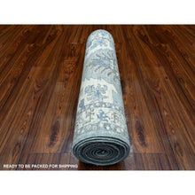 Load image into Gallery viewer, 2&#39;5&quot;x11&#39;7&quot; Hand Knotted Silver Gray Afghan Peshawar with Northwest Persian Design Soft and Pliable Wool Oriental Runner Rug FWR420948