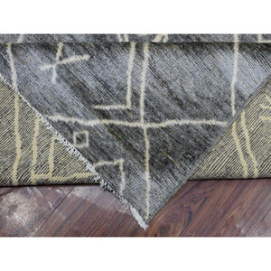 12'4"x15'1" Gray Moroccan Berber with Criss Cross Pattern Extremely Durable Hand Knotted Oriental Oversized Rug FWR420996